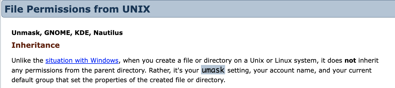 Confirming that ChatGPT was not, in fact, correct about UNIX file permissions inheritance.